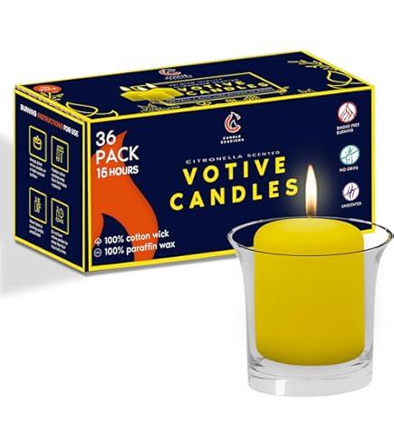 Candle Charisma Citronella Scented Votive Candles - 15 Hour Burn time - Set of 36 for Dinner, Wedding, Halloween and Holiday Decorations