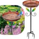 Metal Bird Bath for Outside Feeder Bowl, 38.8 Detachable Birdbath & Birdfeeder with Hummingbird Flower Reliefs, Vintage Birds Baths for Outdoors Garden Yard Lawn Decor (Bird Retro Brown)