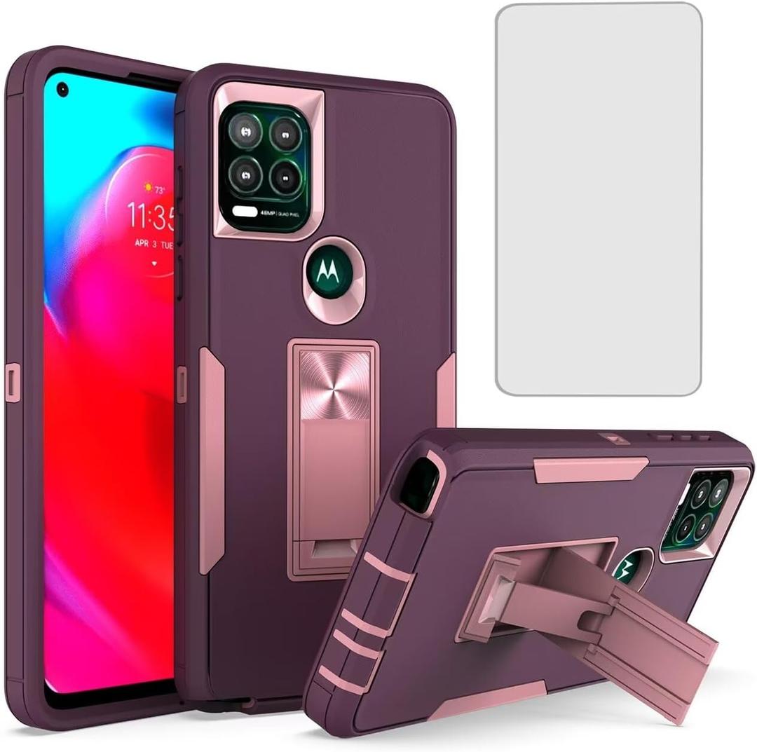 Phone Case for Motorola Moto G Stylus 5G 2021 Case XT213-1 Case with Tempered Glass Screen Protector,Magnetic Bulit in Kickstand Dual Layer Cover for Motorola Moto G Stylus 5G 2021 Purple Pink