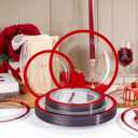 U-QE 200PCS Red Plastic Plates - Red Plastic Plates Disposable Heavy Duty - Fancy Disposable Plate Include 100 10" Dinner and 100 7" Dessert Platos for Party, Wedding & Special Moments