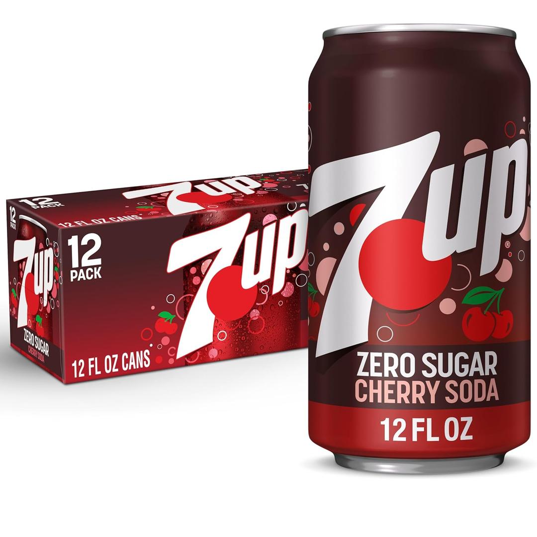7UP Cherry Zero Sugar Soda, 12 fl oz cans, 12 pack (EXP 07/18/26)