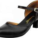 Keemi Ballroom Dance Shoes Leather Character Shoes for Women, Black Ankle Strap Dancing Heels for Latin Salsa Tango Flamenco Wedding,2.3" (8.5)