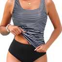 Women Tummy Control Tankini Swimsuits - Two Piece Bathing Suit Ruched Top with High Waisted Bottom 2025 Swimwear (Large, Stripe)