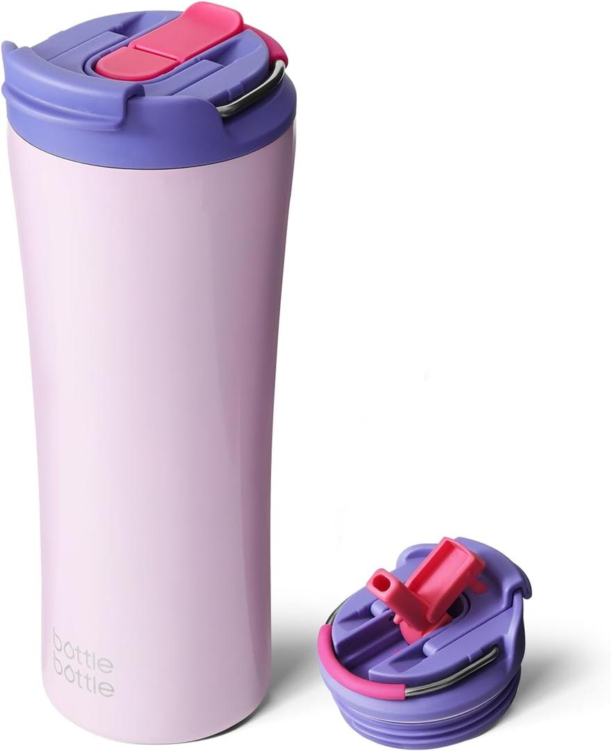 BOTTLE BOTTLE Insulated Coffee Tumblers with Dual-use Lid and Straw Double Walled Iced Travel Coffee Mug for Woman and Man 18 oz Stainless Steel Tumbler with Handle(Cherry Blossoms)