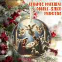 2 x Nativity Christmas Decorations, 3.5 Inch Ceramic Religious Christmas Ornament, Christmas Tree Ornaments, Christian Gifts for Kids, Religious Gifts for Women, Xmas Gifts for Mom, Merry (Birth of Jesus)