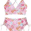 ZAFUL Women's Boho Mix and Match Swimwear Two Piece Bikini with High Waisted Bathing Suits 4-2Pink, L
