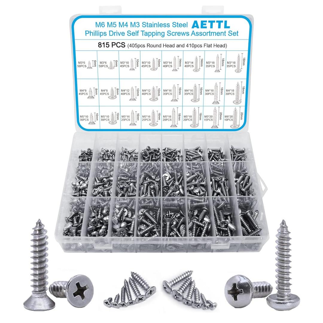 815pcs M6 M5 M4 M3 Wood Screws Assortment Kit, Metric Stainless Steel Assorted Self Tapping Screws Set Truss Flat Pan Head Phillips Drive Drilling for Deck Drywall Concrete Sheet Metal 815pcs M6 M5 M4 M3 Wood Screws Assortment Kit, Metric Stainless Steel Assorted Self Tapping Screws Set Truss Flat Pan Head Phillips Drive Drilling for Deck Drywall Concrete Sheet Metal