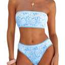 ZAFUL Bikini Set for Women Strapless Textured Bandeau Bikini Two Piece Swimsuit Lace up Bathing Suits XL