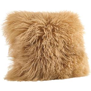 SARO LIFESTYLE Mongolian Lamb Fur Poly Filled Throw Pillow (16"x16", Gold)