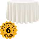 6-Pack Ivory Round Tablecloths, 120 Inches, Stain-Resistant Polyester for 5-6 Ft Round Tables - Washable Table Covers for Weddings, Banquets, Birthday Parties, Events