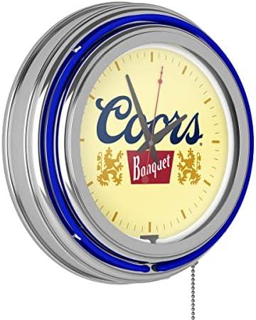Neon Clock - Retro Coors Banquet Logo Analog Wall Clock with Pull Chain - For Kitchen, Garage, Game Room, or Home Bar by Trademark Global