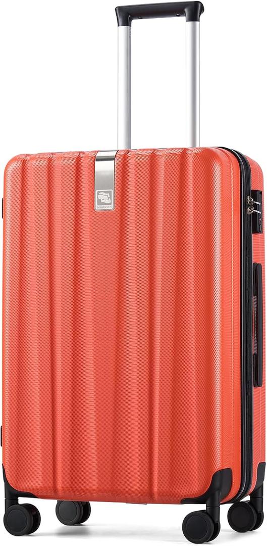 Hanke 24 Inch Luggage Suitcases With Spinner Wheels Lightweight PC Hard Shell Rolling Suitcase With Travel Lock, Checked-Medium 24-Inch (Orange）