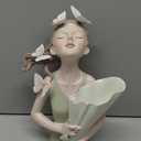 Girl Figurines Flower Vase Resin Girl Statue Sculpture Floral Flower Pots Flower Holder Desktop Planter for Home Office Table Ornaments - Green