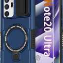 Magnetic Case for Samsung Galaxy Note 20 Ultra with Ring Stand [Compatible with MagSafe Wireless Charging] [Screen Protector] Military Grade Heavy Duty Shockproof Case with Slide Camera Cover, Blue