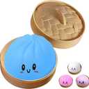 Dumpling Squishies Toy,Mystery Squishy Dumpling Box,Cute Anxiety Relief Fidget Toy,Jumbo Squishy Toy with Steamer Box,Soft Squeeze Decompression Dough for Adults& Kids (Blue)