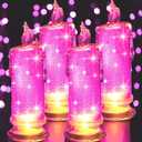 HAIDOLIANG 4PCS Pink LED flameless Candles (D:2.5" x H:7"),LED Pillar Candles, Battery Included, Velas artificiales para decoracion for Valentine's Wedding Birthday Bedroom Decorations