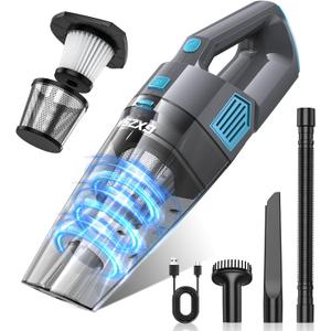 Handheld Vacuum Cordless, 15000PA Strong Suction Hand Held Car Vacuum Cleaner Rechargeable, Portable Hand Vacuum with Multi-Nozzles & Washable Filter for Home Office, Car, Pets (Gray & Blue)