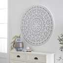 Deco 79 Wood Floral Handmade Intricately Carved Round Mandala Wall Decor, 36" x 1" x 36", White