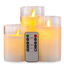 Rechargeable Flameless Candle, Flashing LED Pillar Real Wax Candle with Remote Control and Timer, Teardrop Wick, Clear Glass Electronic Candles, 1 Set of 5