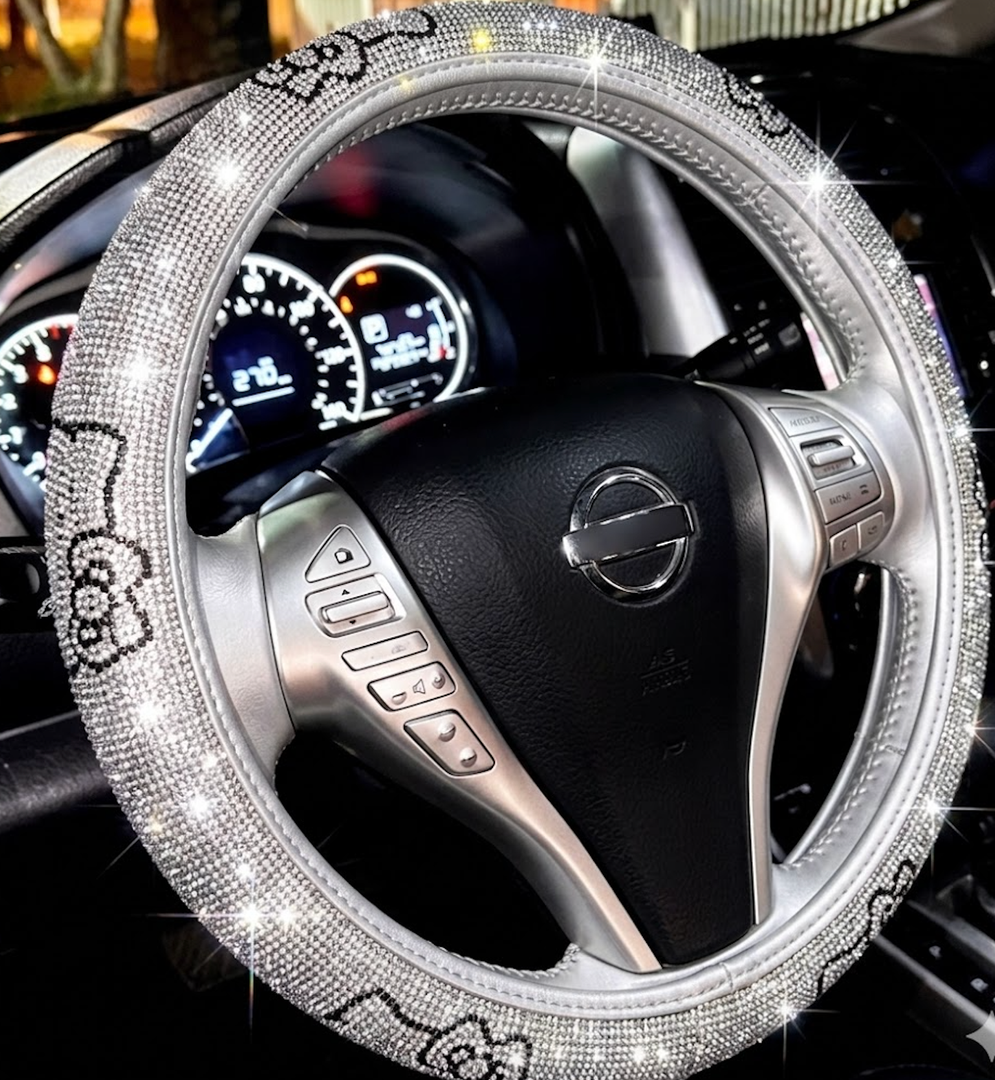 Fashion Car Ultra Bling Rhinestones especislly Shiny Cat Steering Wheel Cover (Silver)