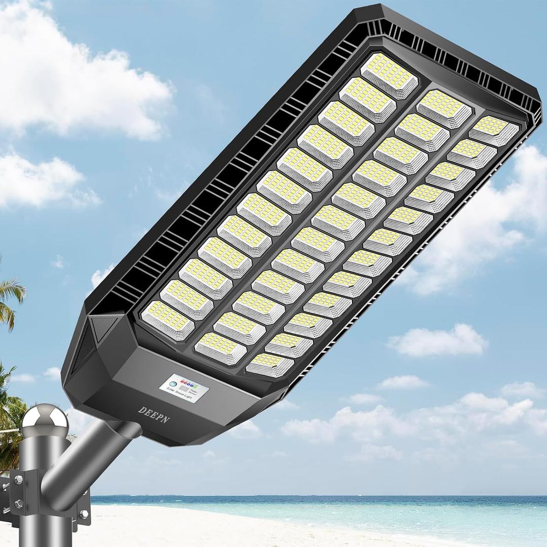 Deepn 9500W Solar Street Light, Commercial Grade Street Lights, IP67 Waterproof Solar Parking Lot Lights Dusk to Dawn Outdoor Lighting LED Security Flood Motion Sensor and Remote Control, 1 PACK