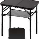 Folding Picnic Table with Storage Net, Matte Black Aluminum Folding Table 23.6" x 15.8", Adjustable Height Max 27", Lightweight Portable for Camping Travel Grill Indoor