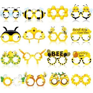 Threan 32 Pieces Bee Party Supplies Bulk Bee Glasses Honeycomb Sunflower Paper Eyeglasses for Summer Flower Birthday Party Baby Shower Costume Photo Booth Props Decorations Supplies