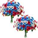 12 Bundles Red White and Blue Flowers, Artificial Daisy Flowers for Outdoor Memorial Day Flower for Cemetery Grave Independence Day Home Kitchen Party Decoration (11.42")