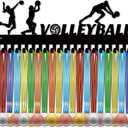 CREATCABIN Volleyball Medal Hangers Medal Holder Display Hanger Rack Sports Metal Hanging Athlete Awards Iron Wall Mount Decor with 20 Hooks for Wall Competition Volleyball Black 15.7 x 5.9 Inch