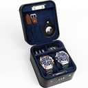 KAMIER Watch Travel Case with Combination Lock - 2 Watch Storage and Jewelry Organizer - Watch Case for Ring and Watch Storage, PU Leather Travel Watch Case, Ideal for Gift (With Gift Box) (Black)