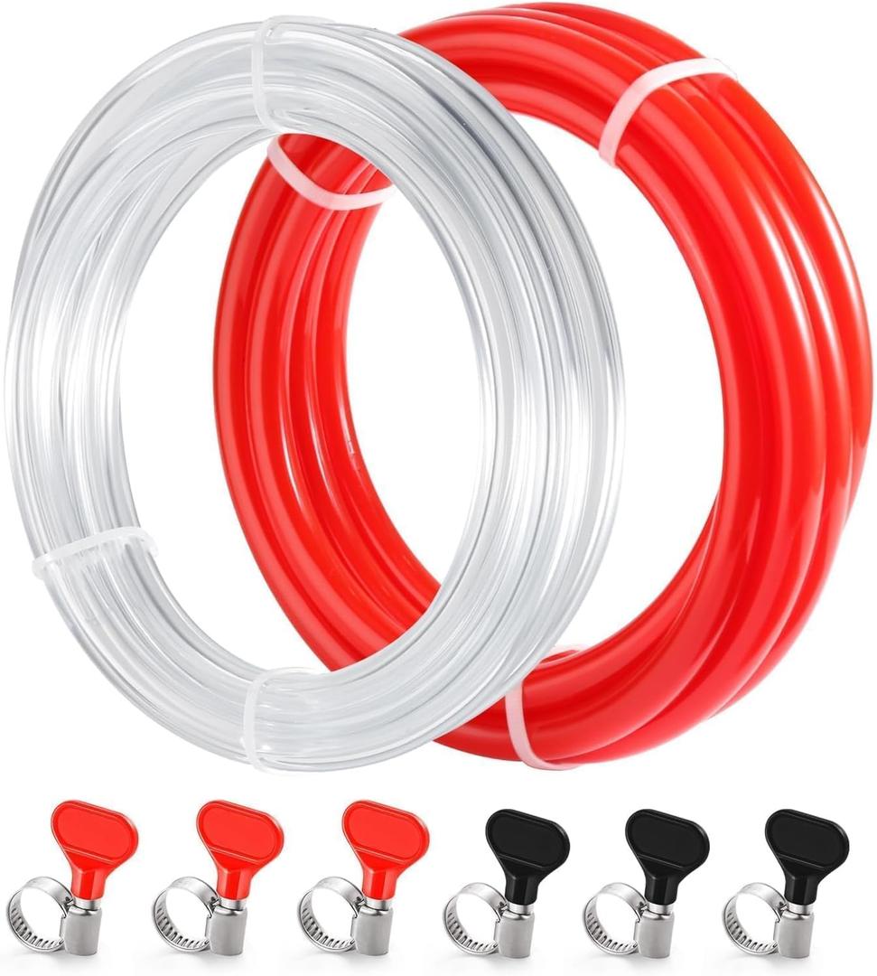 5ft Kegerator CO2 Gas Line and Beer Lines, ID 5/16'' Red Co2 Gas Hose and ID 3/16'' Clear Beer Keg Lines Food-Grade PVC Tube with 6PCS Hose Clamps for Home Brewing