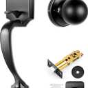 Front Door Handleset, Entry Door Handle Set with Cove Knob for Right and Left Handed Sided Doors, Interior and Exterior Entrance Passage Lock, Lower Half Grip, Matte Black