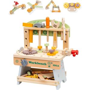 Kids Tool Bench, Toddler Tool Bench Pretend Play Toys, Wooden Workbench Tool Set for Kids Ages 3-5, Educational Gift Construction Toy for Boys Girls
