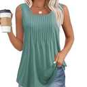 Womens Tank Tops Plus Size Dressy Casual 2025 Loose Fit Summer Tunic for Women Sleeveless Flowy Pleated Front Tops Work Formal Classy Western Flattering Street Wear Green S