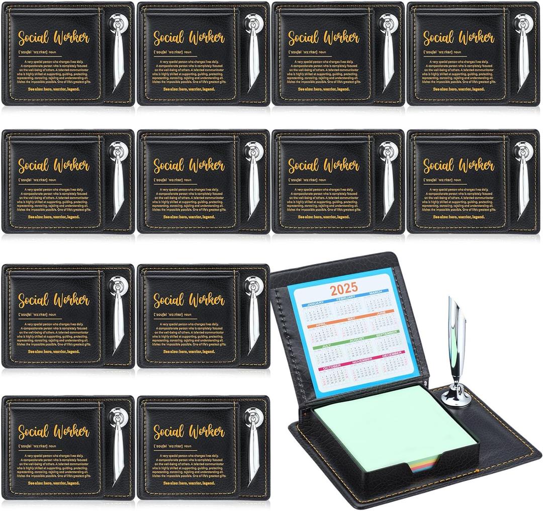 Thenshop 12 Pcs Social Worker Appreciation Gifts Bulk Sticky Note Holder Thank You Inspirational Quote for Women Men Nurse Employees Coworker Self Adhesive Office Note Pad Holders (Motto)