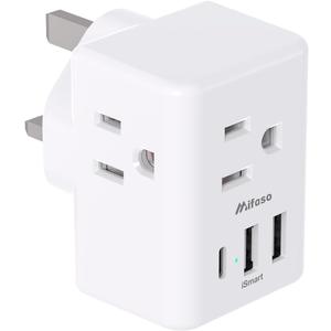 US to UK Plug Adapter, Type G Power Adapter with 3 Electrical Outlet 3 USB Charger, International Plug Adapter, USA to Dubai England Ireland British London Hong Kong Singapore Travel Essentials