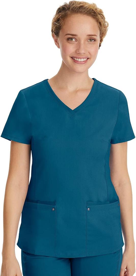 Healing Hands Women's Scrub Top V-Neck with 2 Pockets, 2-Way Stretch, and Yoga Knit Side Panels for Slim Fit- 2245, XS