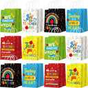 Kosiz 24 Pcs Teacher Appreciation Gift Bags Paper Thank You Teacher Party Favors Bag with Handles Pencil Ruler Apple Goodie Candy Treat Pouch for Appreciation Week Party Decoration Supplies (Colorful)