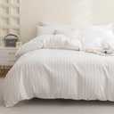 JELLYMONI Duvet Cover Oversized Queen Size White - 3PCS Boho Striped Duvet Cover Set Microfiber Tufted Bohemian Textured Comforter Cover 9898in with Corner Ties & Zipper and 2 Pillowcases