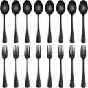6.7 Inch Spoons And Forks Silverware Set of 16, Black Stainless Steel Salad Fork And Teaspoon Set, Small Metal Spoon And Fork Eating Utensils Set