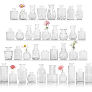 36 Pcs Glass Bud Vase Set, Small Flower Vase for Tables Centerpieces Decor, Mini Vintage Clear Vase for Home, Wedding, Party Decoration