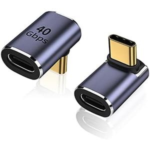 AreMe 90 Degree USB-C Male to Female Adapter, 2 Pack Right Angle 100W Type-C Adapter Extender for Steam Deck, ROG Ally, Switch, Notebook Computers, Tablet and Mobile Phones (Metallic Purple)