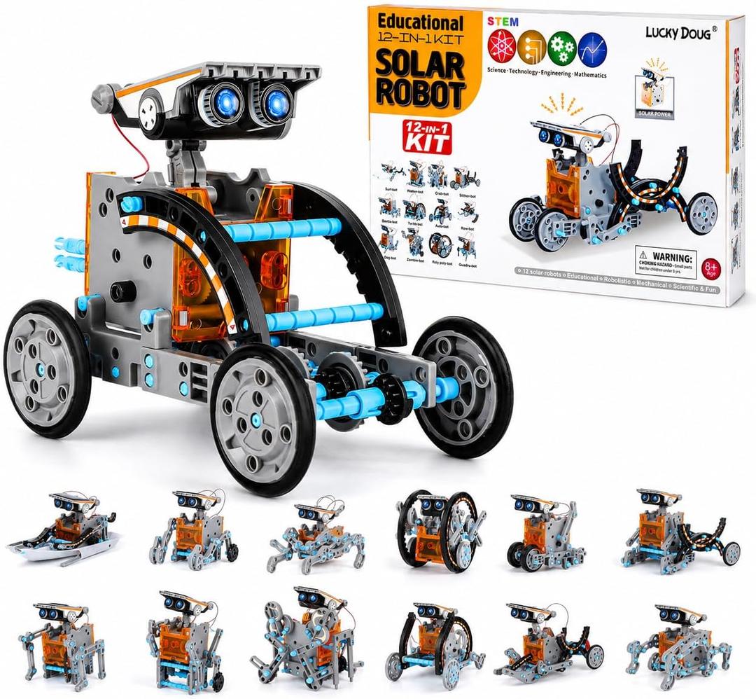 Lucky Doug Solar Power Robot Building Kits Toys for Boys Girls Ages 8-13, STEM Kit Gifts for Kids 8 9 10 11 12 13 Years, DIY Educational Science Building Robotic Set Gifts for Teenagers (Grey)