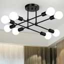 Modern Sputnik Chandelier Ceiling Light Fixtures, 8-Lights Mid Century Industrial Metal Semi Flush Mount for Dining Room, Bedroom, Living Room-Black