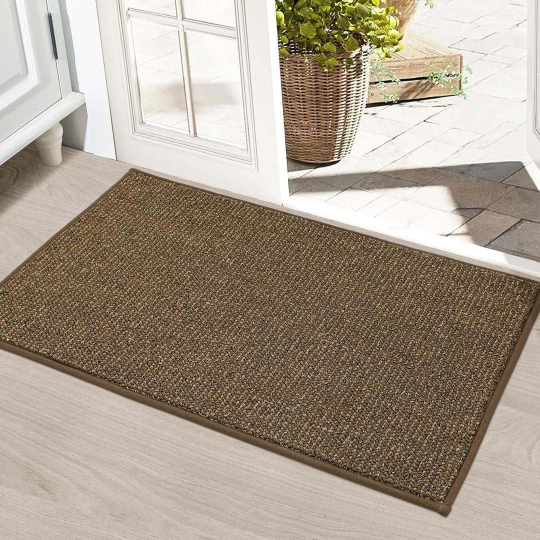 BEQHAUSE Dirt Trapper Door Mat 20" x 32", Non-Slip Washable Doormats Entrance Mat, Dirt Resistant and Absorbent Welcome Mat, Low Profile Floor Mats for Front Back Door and Entryway, Brown