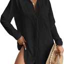 Bsubseach Swimsuit Coverup for Women Button Down Beach Cover Ups Long Sleeve Shirt Dress Modern Blouse Top (Medium, Black)