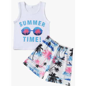 Baby Boy Clothes Toddler Boy Summer Outfits Kids Sleeveless Tank Tops Shorts Set Letter Print Hawaii Beach Clothes