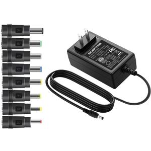 Kado AC/DC Power Adapter 12V-2.5A 2A 1.5A 1.25A 1A Power Cord 5.5x2.1mm with 8 Tips Made for Sceptre Monitor, Echo Smart Speaker & Display, Webcam, Router, Mini PC, Projector, CCTV, Bluetooth Speaker