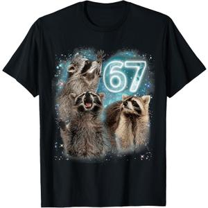 67 Meme Racoon Howling at The Moon 67 T-Shirt 6 7 Halloween T-Shirt