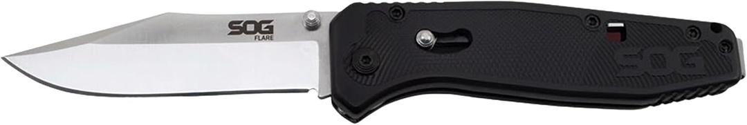 SOG Flare Folding and Pocket Knife Assisted Opening Tech Knife w/ 3.5 Inch Stainless Straight Edge Blade & Tactical Knife GRN Grip (FLA1001-CP), Black